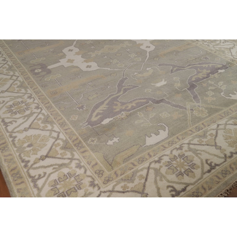 Transitional Beige Oushak Indian Area Rug Handmade Wool Carpet - 8'9" x 12'1"