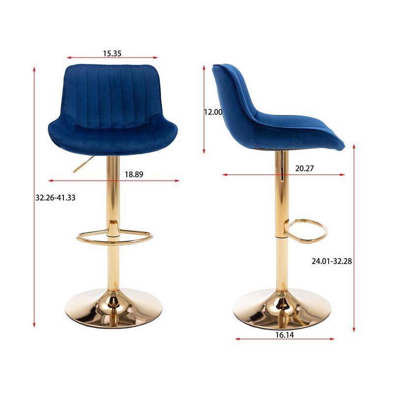 Chrome Footrest And Base Swivel Height Adjustable Mechanical Lifting Velvet + Golden Leg Simple Bar Stool