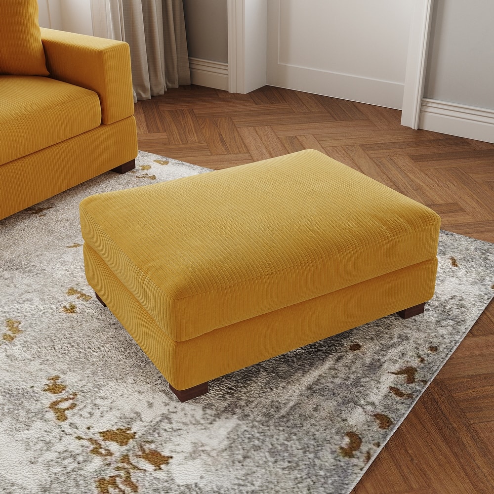 Modern Rectangle Oversized Stripe Corduroy Ottoman