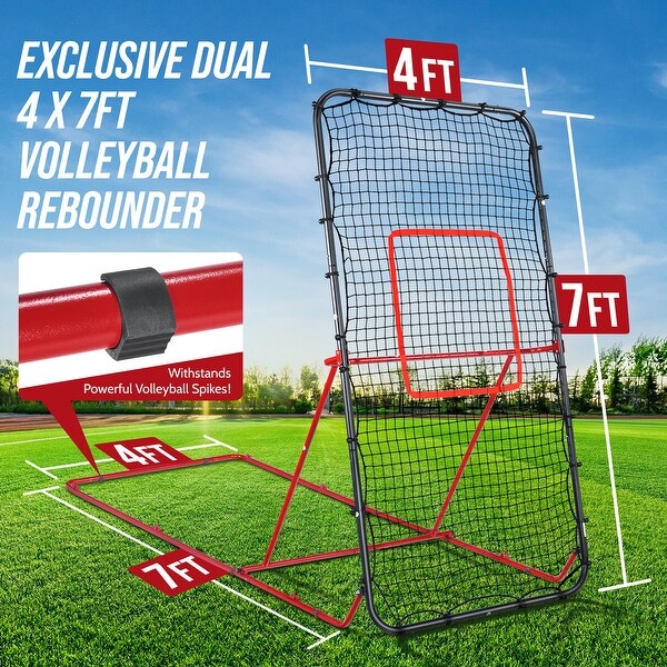 7x4ft Volleyball Rebounder Net - 90° Foldable Angle for backyard