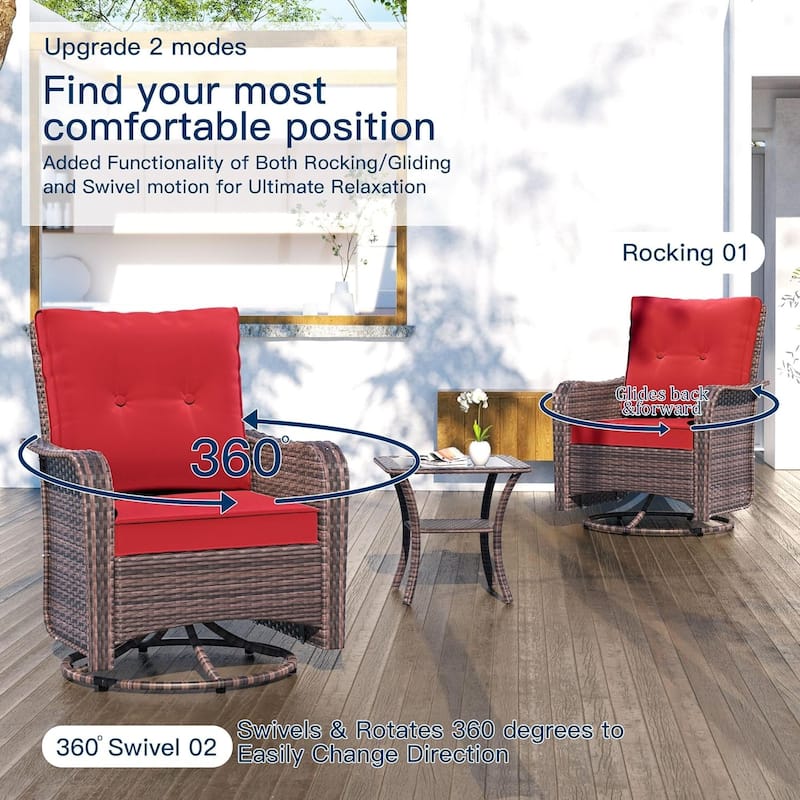 Patio Furniture Sectional Sofa Set, PE Rattan Swivel Rocking Chairs Patio Conversation Set
