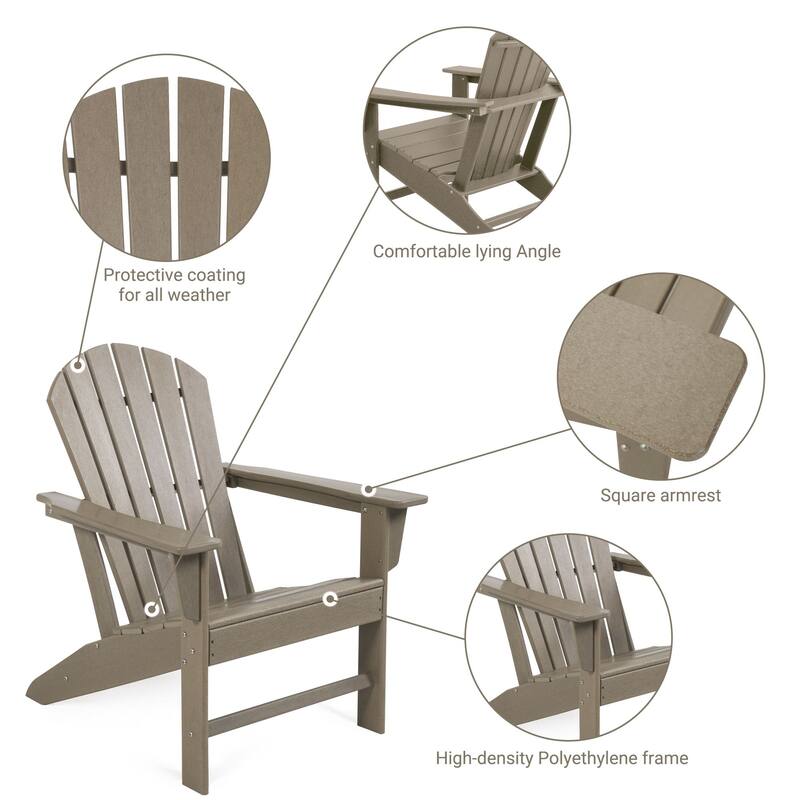 Outdoor Composite Classic Adirondack Chair, All-Weather Resistant Deck Lounge Chair with Ergonomic Design