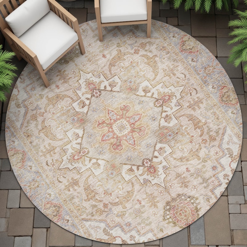 Machine Washable Indoor/Outdoor Traditional Vintage Chantille Rug - Coral - 8' x 8'
