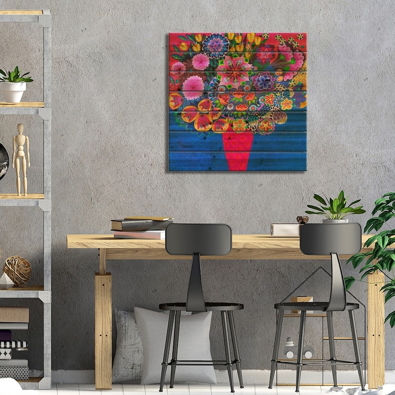 The Red Vase Print On Wood by Imogen Skelley - Multi-Color