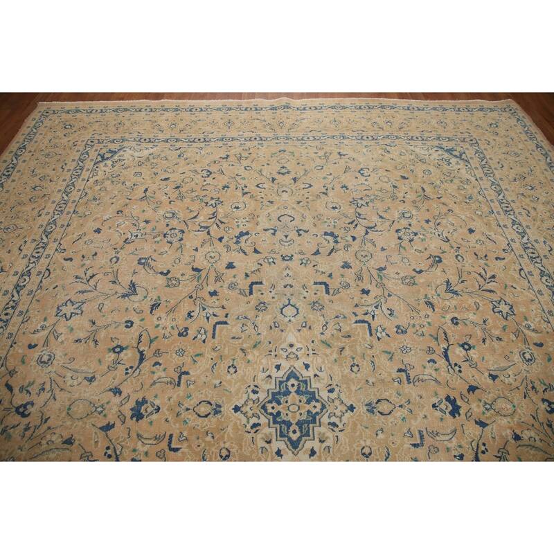 Hand Knotted Oriental 100% Wool Carpet Traditional Floral Oranges & Rust Mashad Area Rug - 12' 5'' X 9' 7''