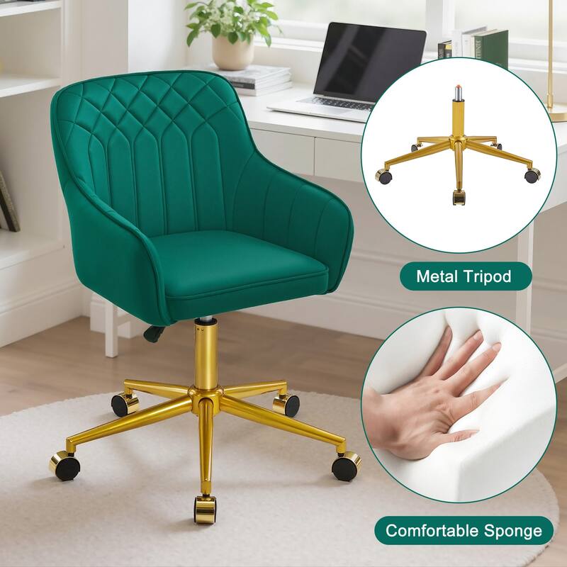 VECELO Modern Home Office Chairs Height Adjustable 360 Swivel Task Chair with Metal Base Silent Wheels