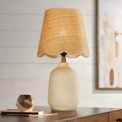 Rustic Ceramic Accent Table Lamp with Raffia Shade