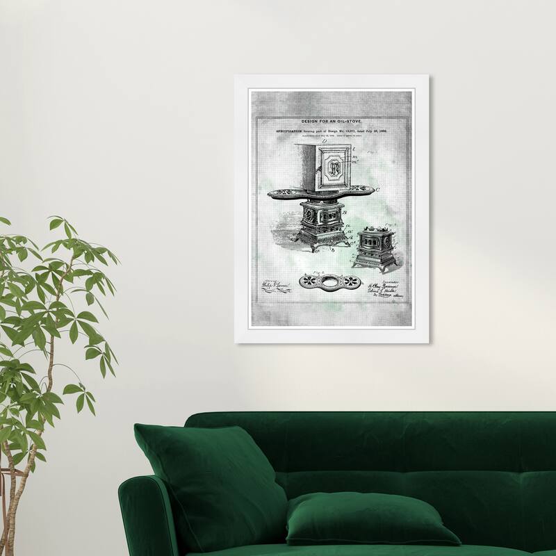 Wynwood Studio Prints Food and Cuisine Design for an Oil-Stove 1882 Black and Off-white Industrial Wall Art Canvas Print - White
