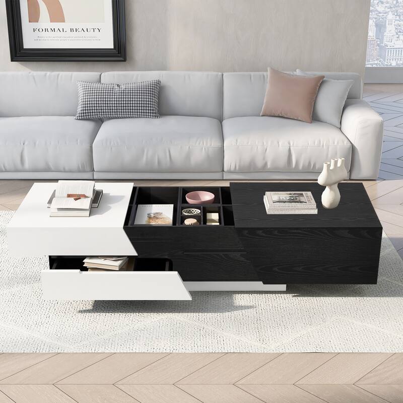 Modern Extendable Sliding Top Coffee Table with Storage Compartment and