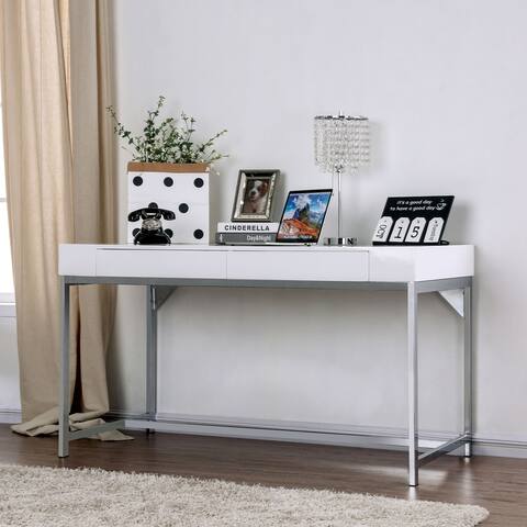 Kristina High Gloss White and Chrome 54-inch Office Desk with USB Ports
