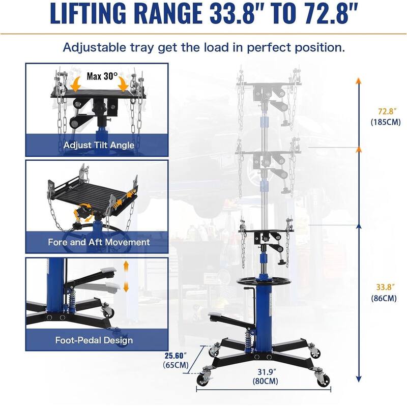 1100lbs Capacity Single-Column Plunger Hydraulic Transmission Jack