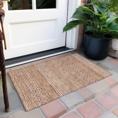 Machine Washable Indoor/ Outdoor Modern Stripes Chantille Rug