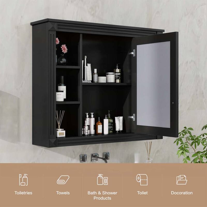 35'' x 28'' Wall Mounted Bathroom Storage Cabinet with Mirror,6 Open Shelves,Modern and Functional Medicine Cabinet