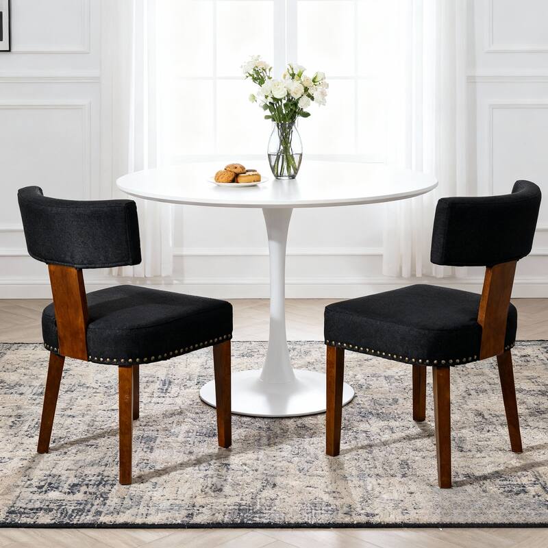 Rossetta Medieval Modern Elegant Design Linen Fabric Upholstered Comfortable Dining Room Chairs Set of 2 - Black