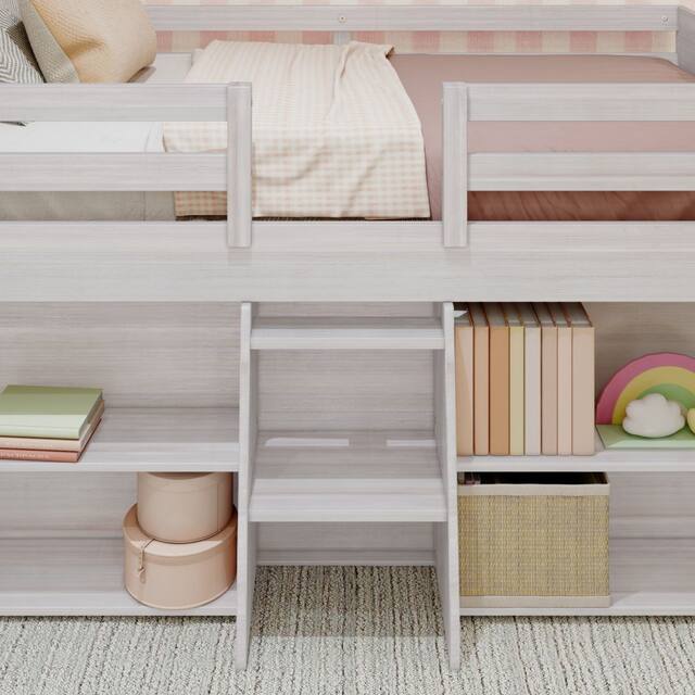 Max and Lily Farmhouse Twin Low Loft Bed with 2 Bookcases