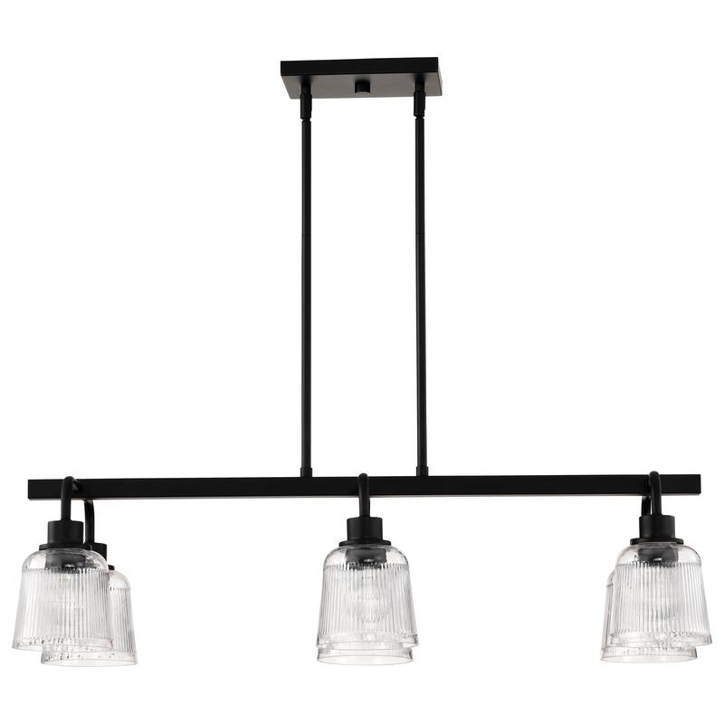 Grayson 6 Light Island Pendant Matte Black Finish Clear Ribbed Glass - Matte Black