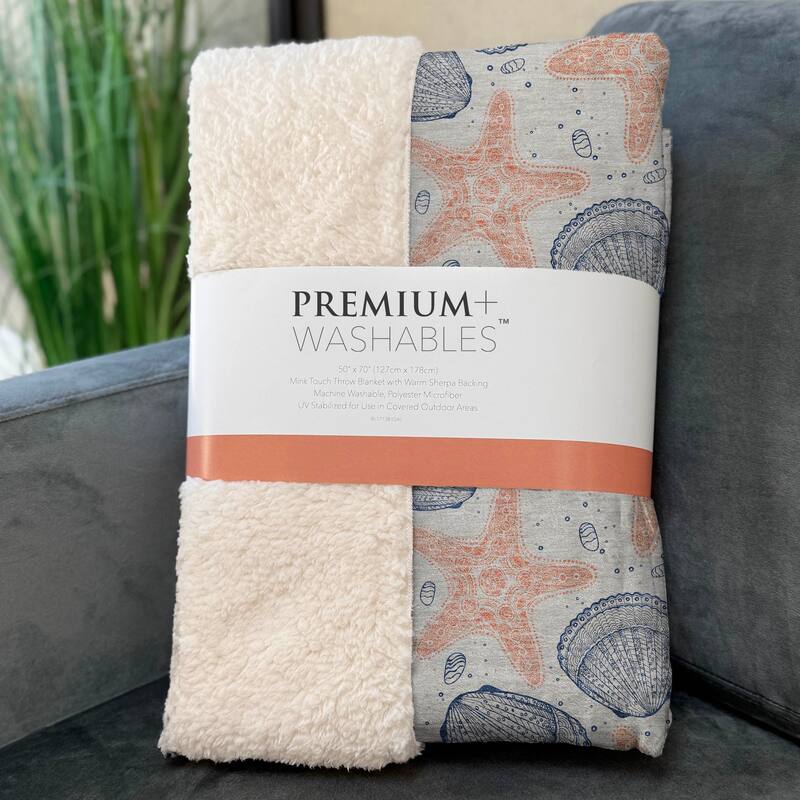 Premium Machine Washable ASB183 Coastal Starfish Sherpa Throw Blanket