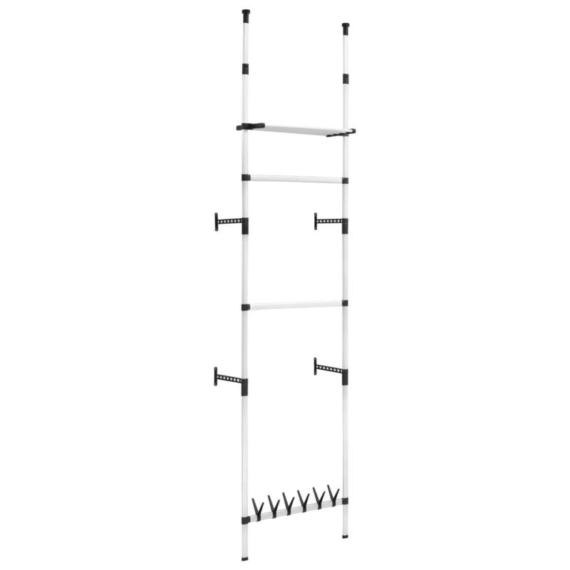 vidaXL Telescopic Wardrobe System with Rods and Shelf Aluminum - 25.6" x 15.7" x 98.4"-118.1"