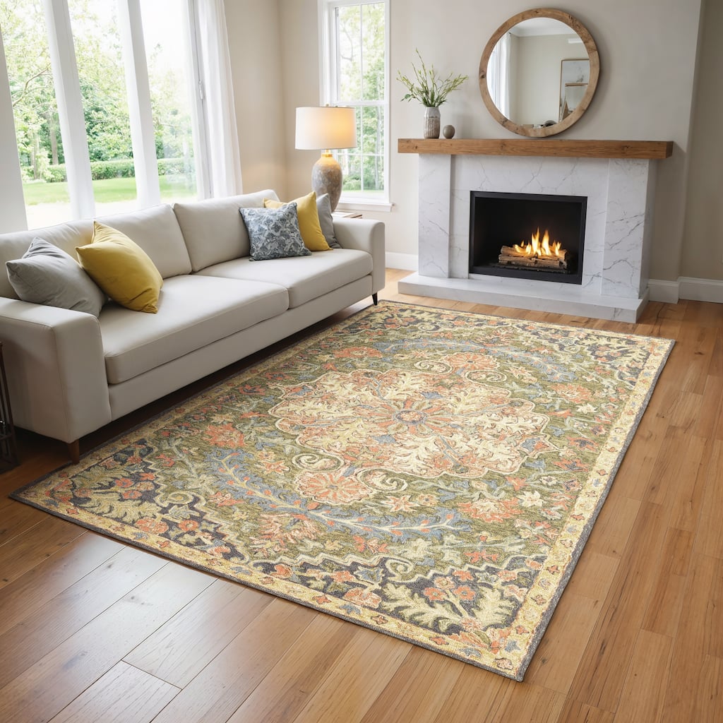 Style Haven Ava Hand-tufted Wool Loop-pile Bohemian Medallion Blue/Green/Salmon Rug
