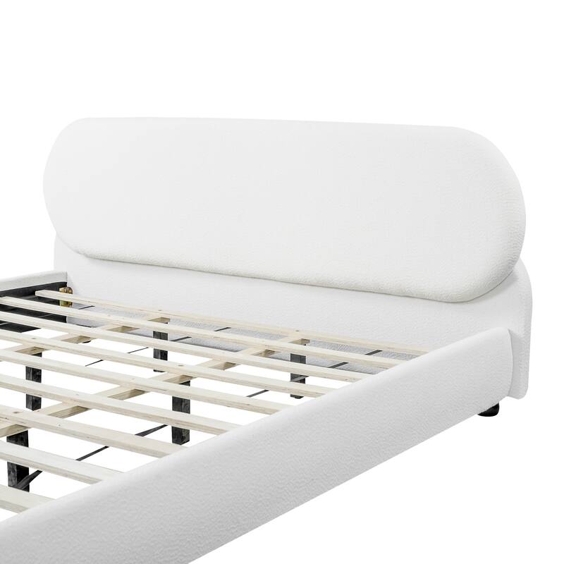 Christopher Knight Home - Havenport Modern Boucle Upholstered Bed Frame with Rubberwood Legs and Oval Shaped Headboard