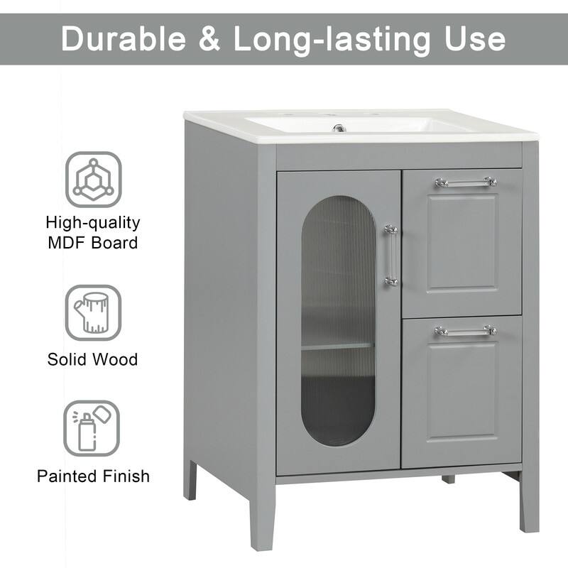 24" Bathroom Vanity with Sink, Bathroom Vanity Cabinet with Two Drawers and Door, Adjustable Shelf, Solid Wood and MDF