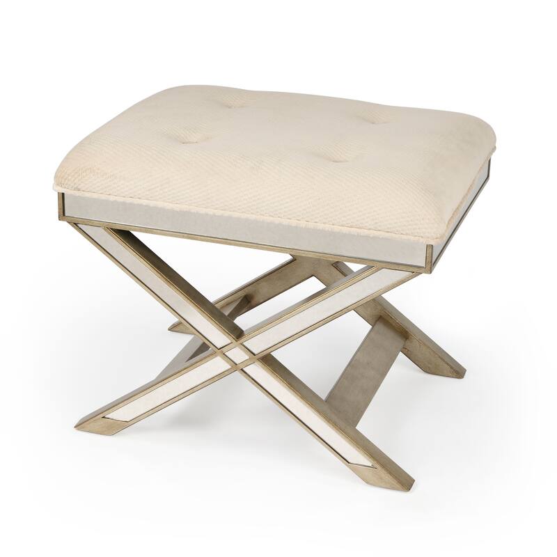 Handmade Antique Mirror-Legged Vanity Stool - Antique White