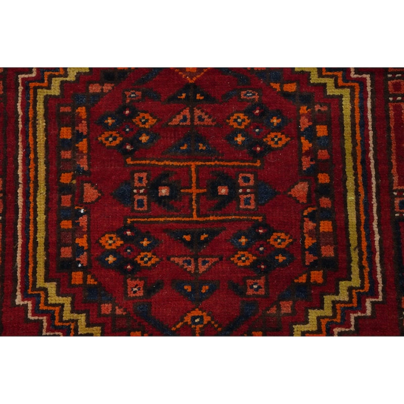 Hand Knotted Oriental 100% Wool Carpet Traditional Geometric Red Ardebil Runner Rug - 11' 0'' X 3' 2''