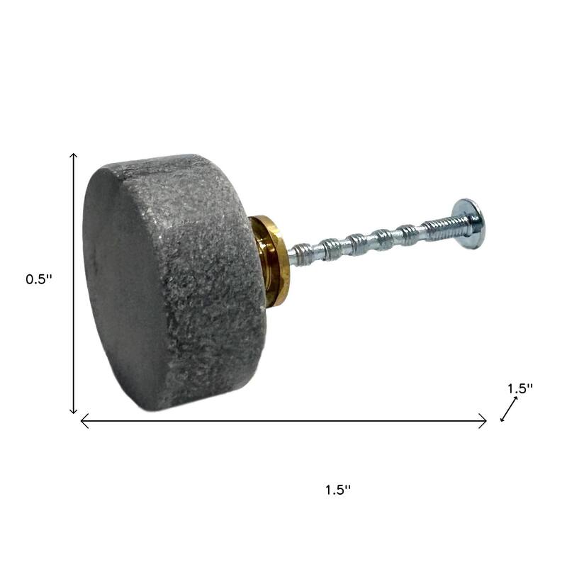 HomeRoots Set of Six Gray Stone Disc Shape Drawer Pull Knobs - 1.50 in. x 0.50 in. x 1.50 in.