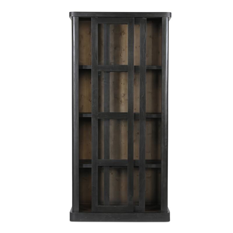 NADAAL STUDIOS Selira Cabinet, Sliding Glass Doors with Rounded Frame in Solid Neem Wood, Black