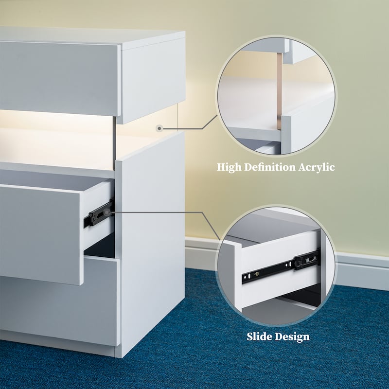 GDF Studio - Avalon Modern LED Nightstand with Acrylic Light Panel and Three Storage Drawers