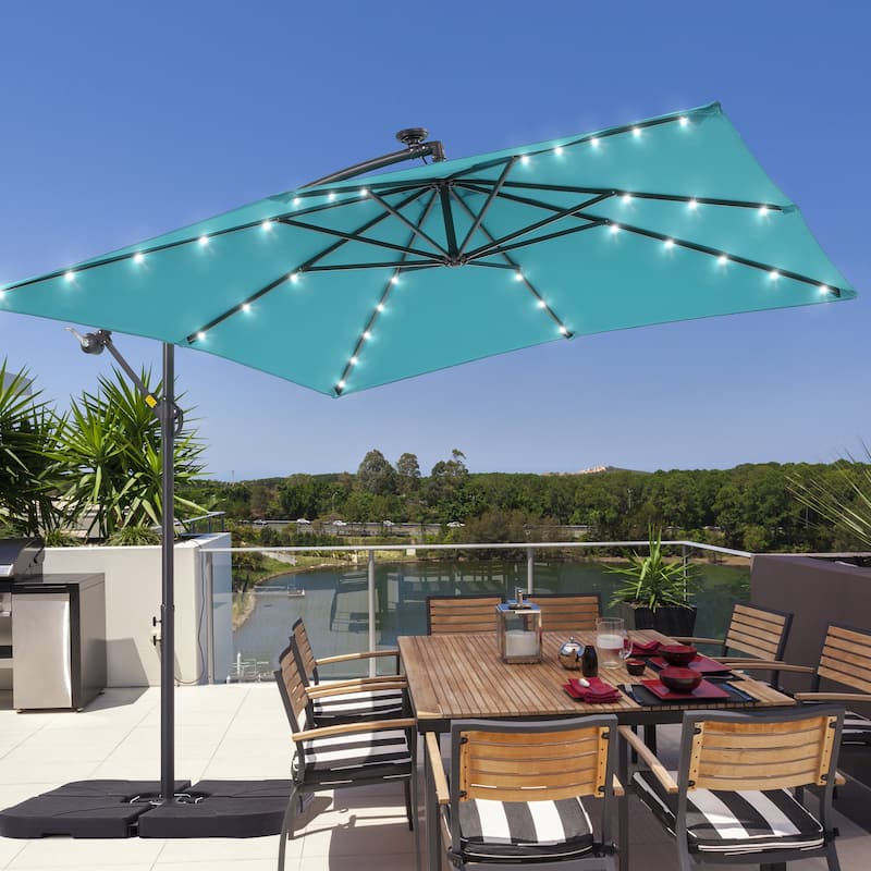 LIVOOSUN Outdoor Patio Umbrella, Square Canopy Offset LED Umbrella - SkyBlue