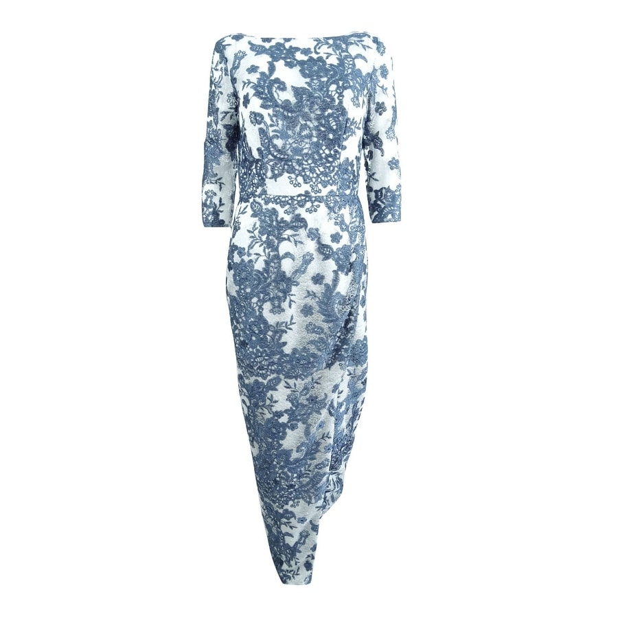 js collection embroidered overlay illusion lace evening dress