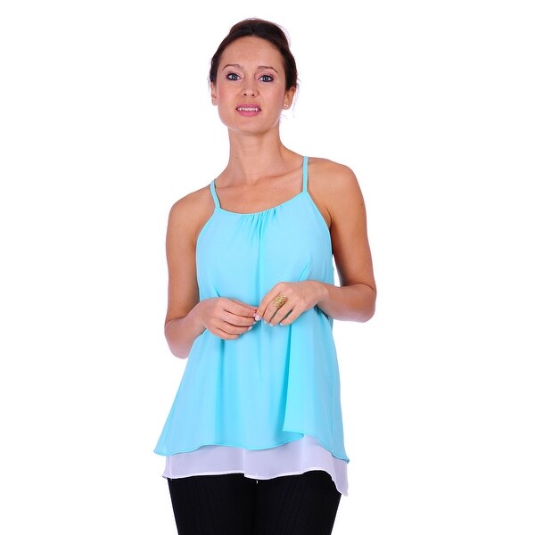Simply Ravishing Women's Chiffon Double Layered Spaghetti Strap Racerback Top