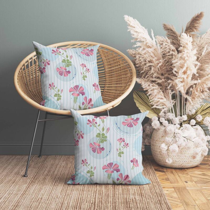 Circular Garden Faux Suede Reversible Throw Pillow Light and Blue
