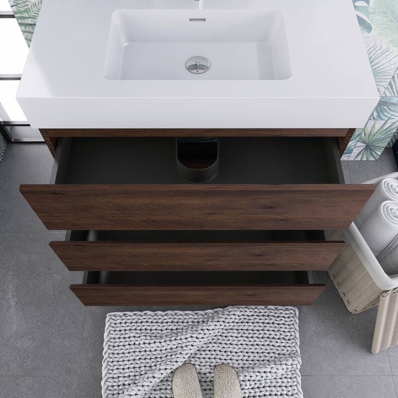 Freestanding Bathroom Vanity with White Solid Surface Top