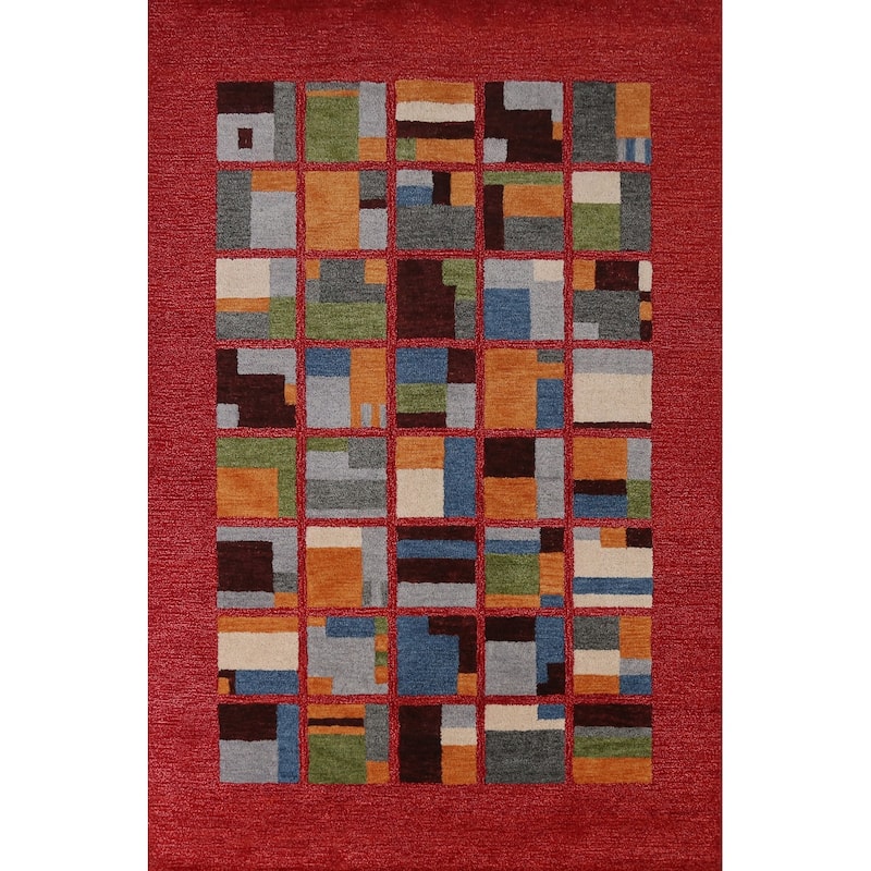Geometric Modern Indian Area Rug Hand-Tufted Wool Carpet - 5'3" x 7'7"