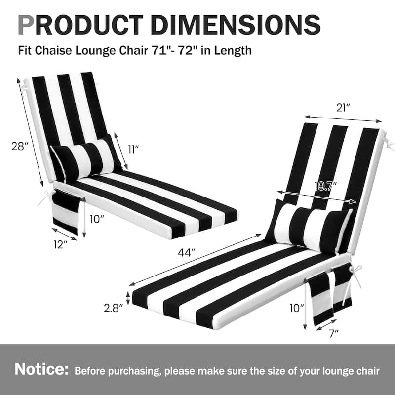 Outdoor Patio Chaise Lounge Chair Cushions with Pillow and Pockets