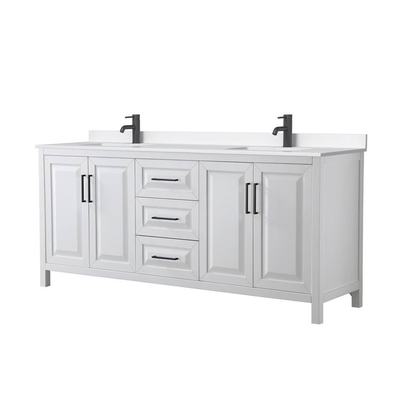 Daria 80-inch Double Vanity, Single Hole Quartz Top - White, Black Trim, White Quartz Top