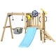 preview thumbnail 3 of 7, 3 in 1 Wooden Swing Set Outdoor Playset with Baby Swing Seat,Toddler Slide,Captain's Wheel,Telescope - Natural Wood