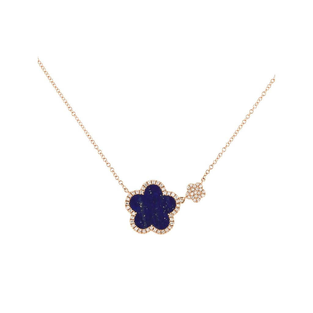 Joelle Collection Lapis & Diamond Flower Pendant 14K Rose Gold