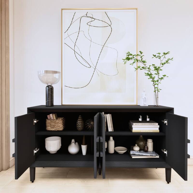 Antique Wood TV Stand with Adjustable Shelve