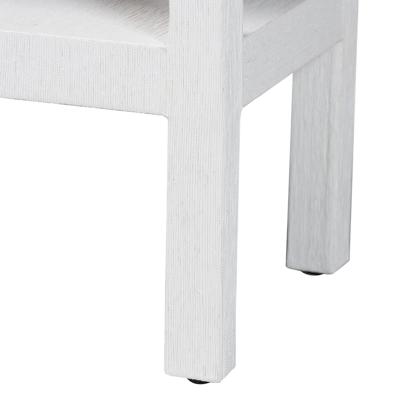 Nolan Natural Grasscloth Console Table - Two-Tier Entryway Table with Scalloped Apron, Modern Coastal Accent Table