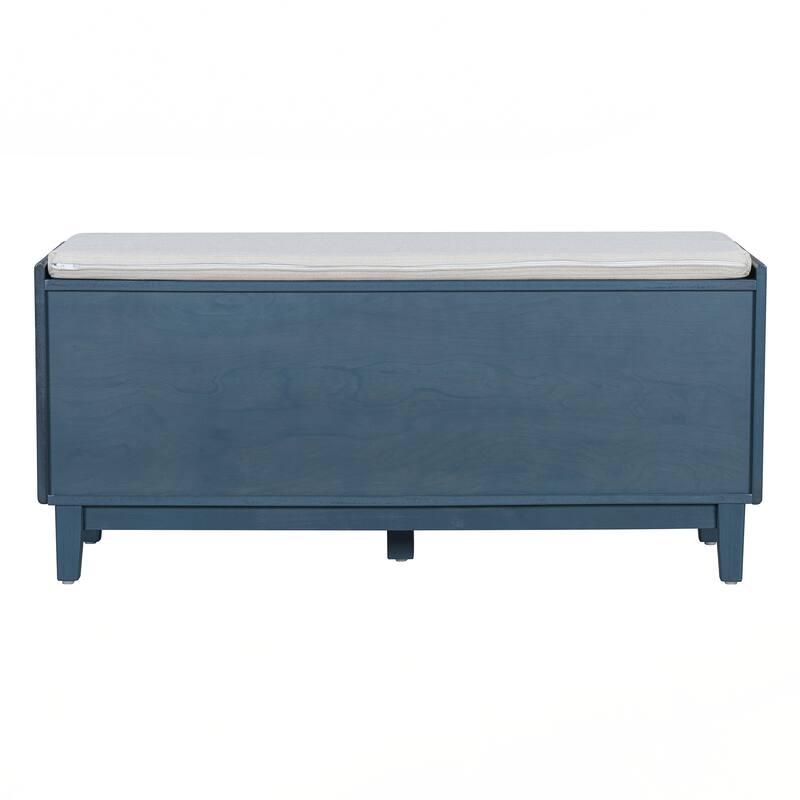 Rattan Entryway Bench with Storage, Cushioned Shoe Bench with Double Doors