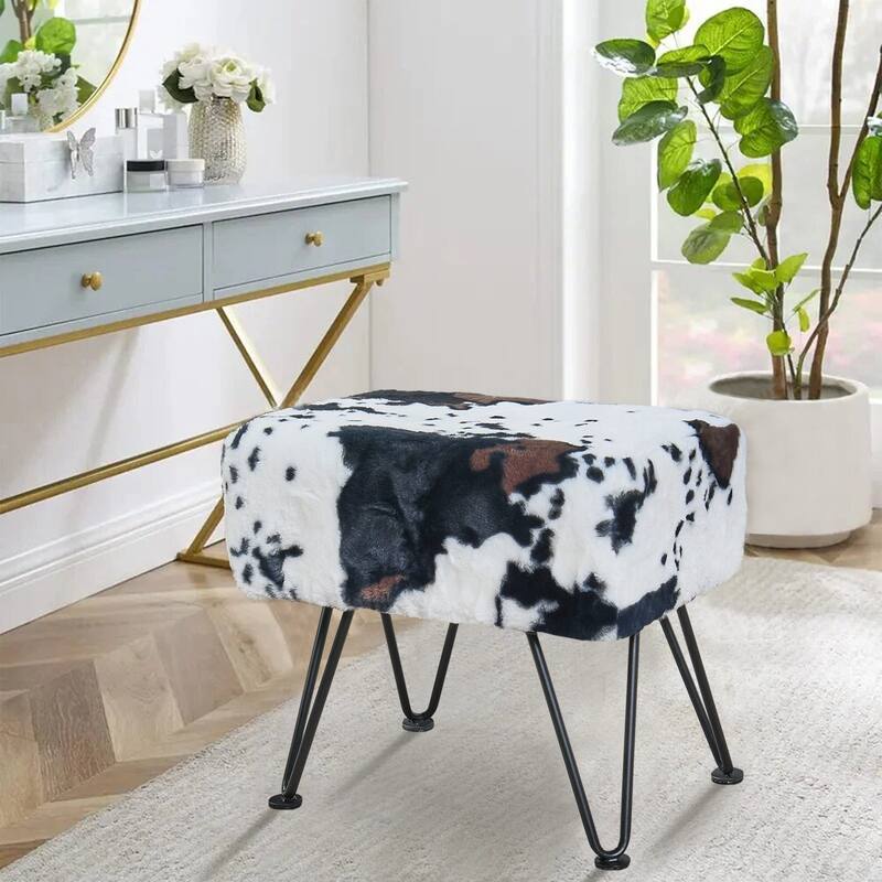 Home Soft Things Animal Pattern Ottoman Bench with Black Metal Legs