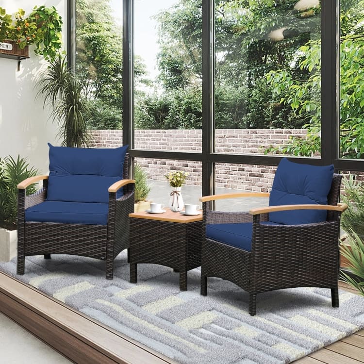 Patio Rattan Furniture Set with Removable Cushion - 3 Pieces - Single Sofa: 25" x 24" x 29"