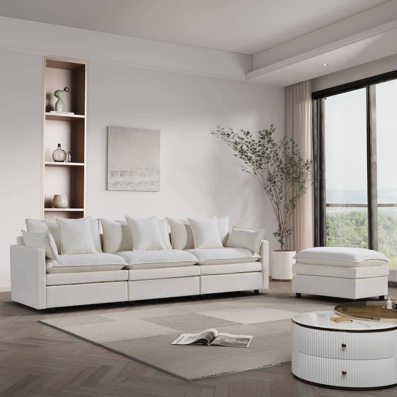 108.66" L-Shaped 4 Seater Sectional Sofa with Convertible Chaise and Ottoman, Spacious Cloud Couch