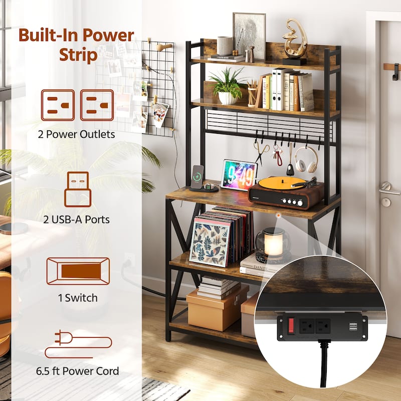 Yaheetech 5-Tier Industrial Kitchen Baker’s Rack Microwave Oven Stand with Power Outlets