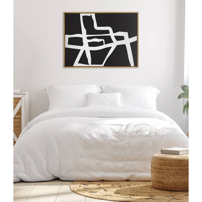 Kate and Laurel Sylvie Bold Sophisticated Abstract White Stroke Framed Canvas by The Creative Bunch Studio