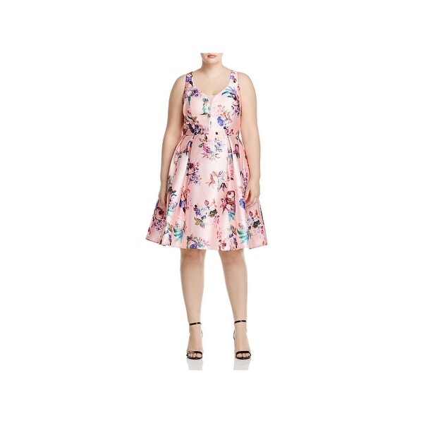 City Chic Womens Plus Casual Dress Floral Print Double V