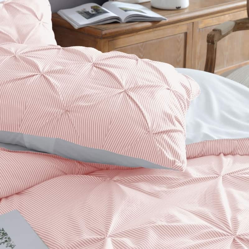 Swift Home 3-Piece Printed Stripe Pintuck Bedding Comforter Set